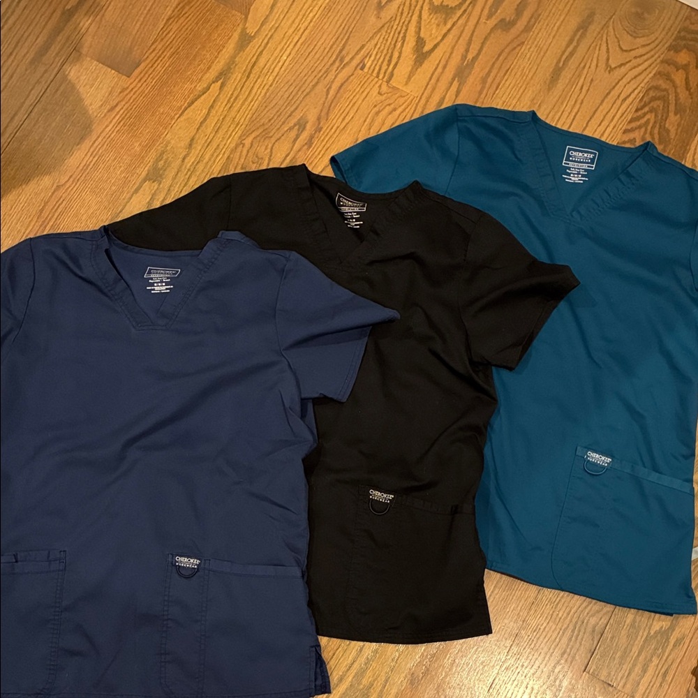 Cherokee Short-Sleeve Scrub Tops in Navy, Black, Teal